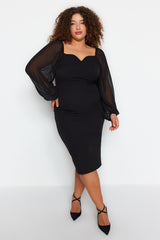 Black Plain Bodycone Mini Woven Plus Size Dress Tbbaw24ah00089