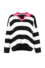 Green Polo Neck Striped Knitwear Sweater Tbbaw23an00045