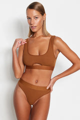 Brown Ribbed Elastic Window/cut Out Detailed Underwear Set Thmss23cc00110