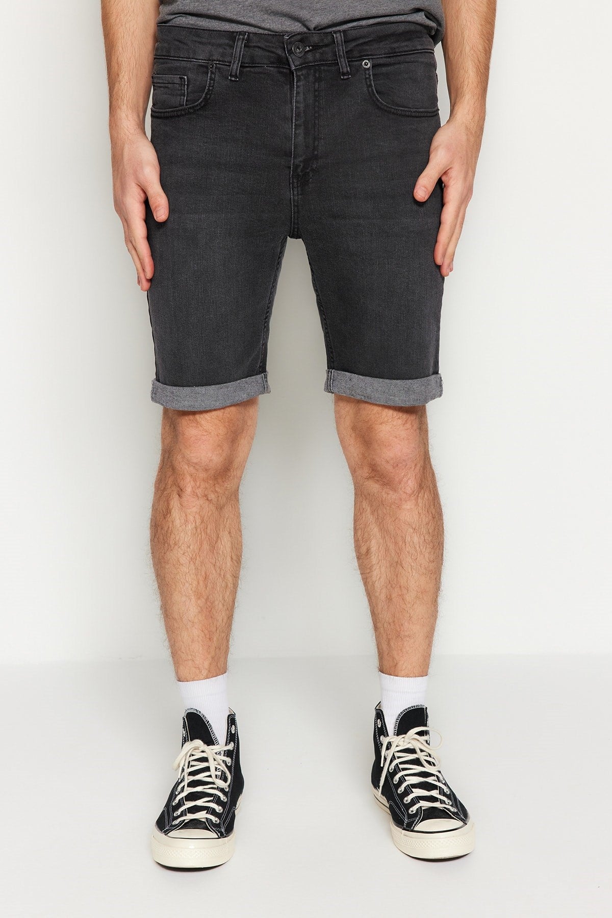 Anthracite Men's Skinny Fit Destroyed Shorts & Bermuda Tmnss22sr0162