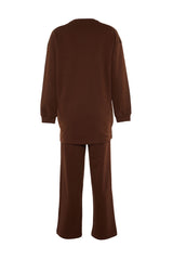 Brown Crew Neck Basic Knitted Tracksuit Tctaw23en00003