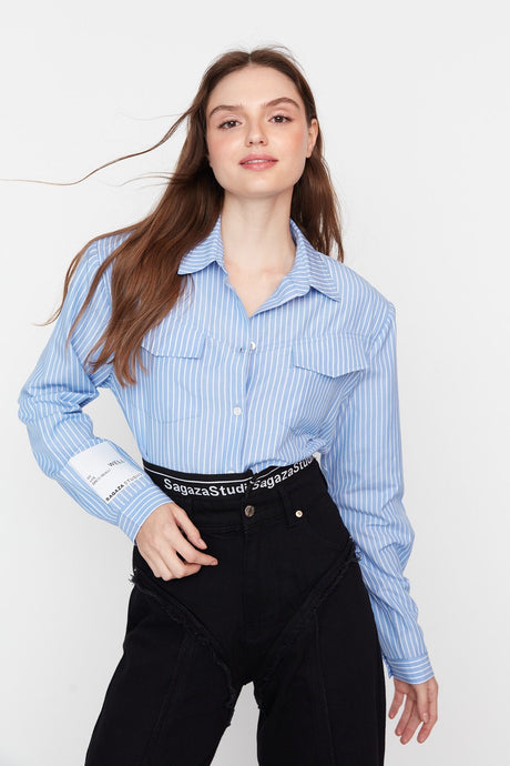 X Sagaza Studio White-blue Pocket Detailed Shirt Tpraw23go00022