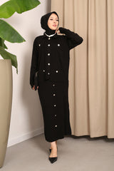 Black Buttoned Knitwear Suit Imj002272