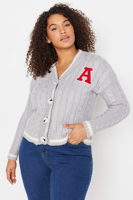 Grey Embroidery Detailed Crop Knitwear Cardigan Tbbaw23av00040