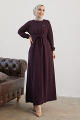 Mini Belted Zipper Abaya - Purple Ms00tz6011