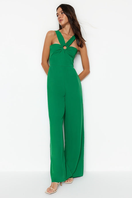 Emerald Green Collar Detailed Jumpsuit Twoss23tu00165