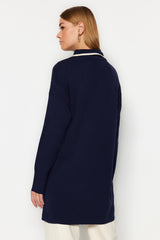 Navy Blue Collar Detailed Knitwear Sweater Tctaw24ak00053