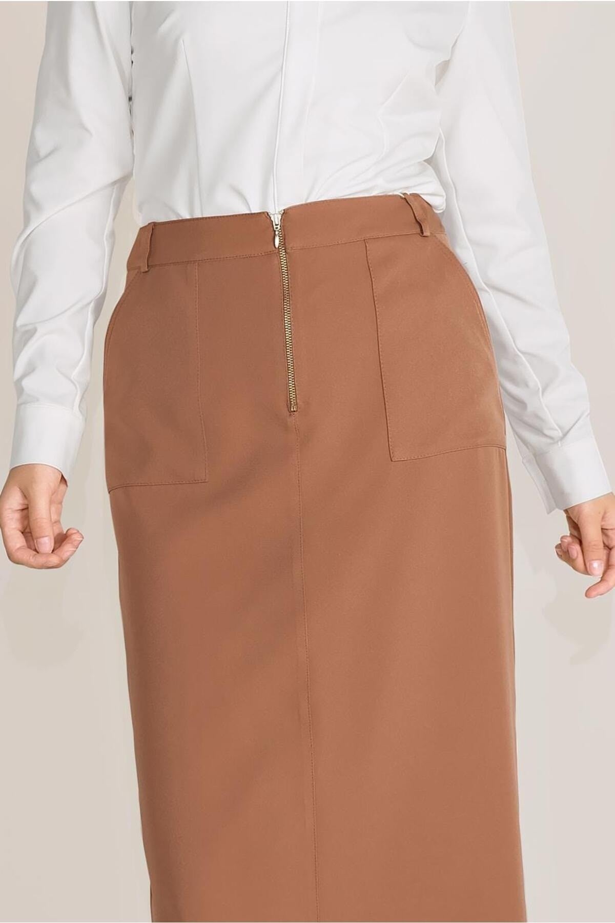 Women's Khaki (a.khaki) Skirt With Front Zipper Pocket 60082 21yetktr60082