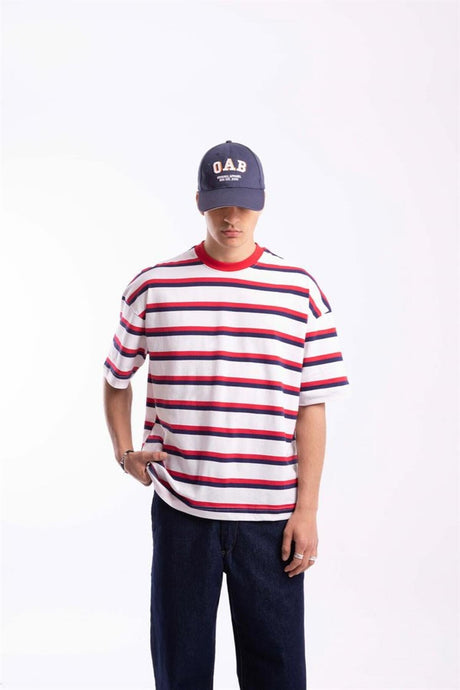 Flaw Atelier Basic Navy-red Striped Oversize T-shirt Flaw-006-005-054