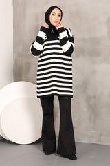 Black Striped Zipper Knitwear Tunic Imj002666