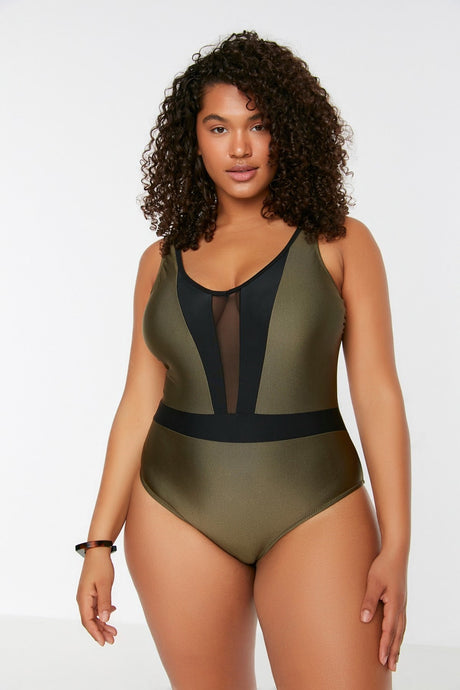 Khaki Plus Size Swimwear Tbess22ma0090