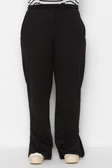 Black Straight Fit Slim Knitted Slit Sweatpants Tbbss23aj00003