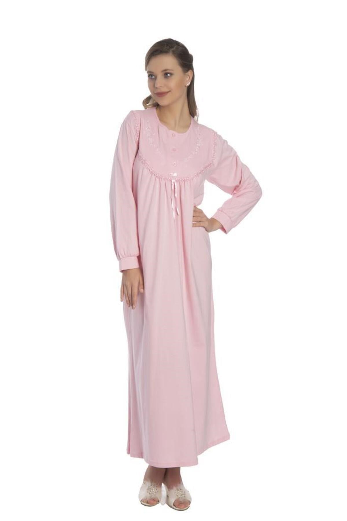 Dy 9004 Cotton Long Sleeve Combed Women Nightgown Akala9004