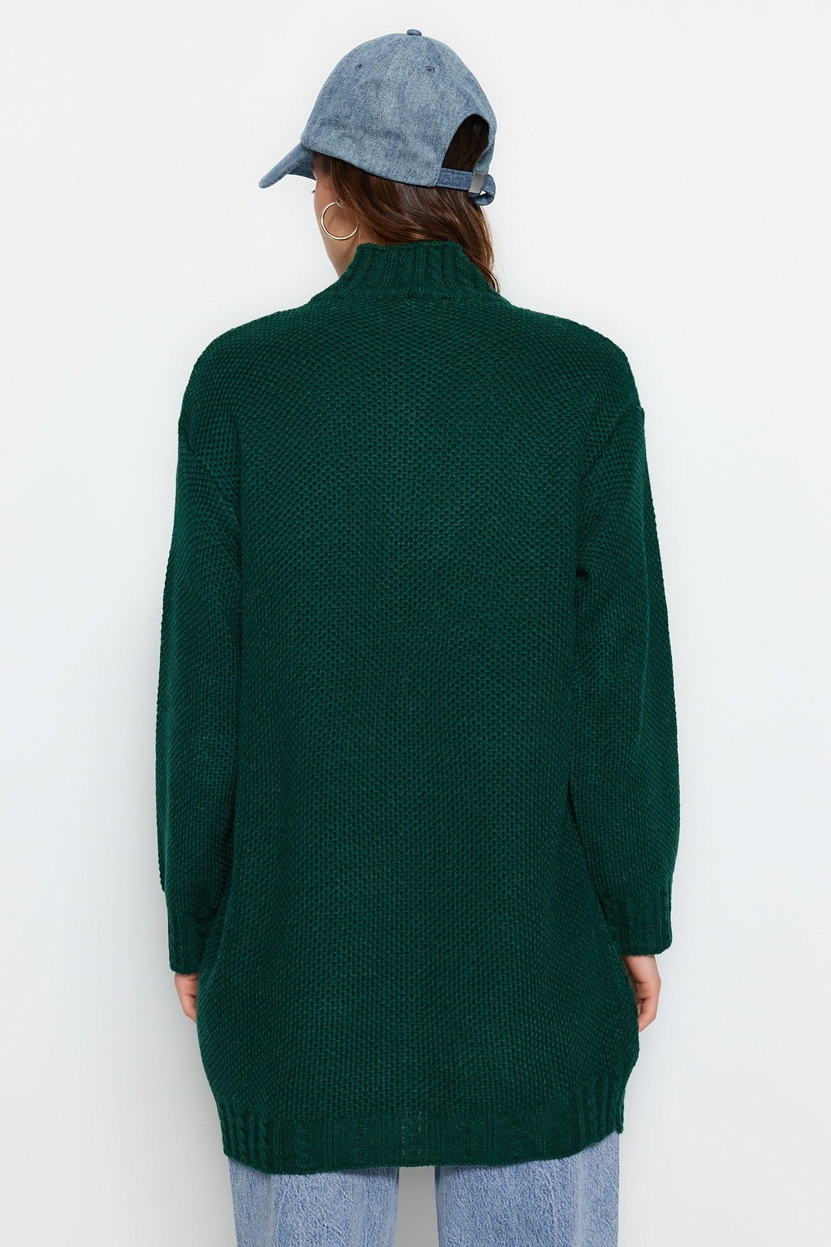 Dark Green Openwork Knit Pattern Knitwear Sweater Tctaw24ak00056