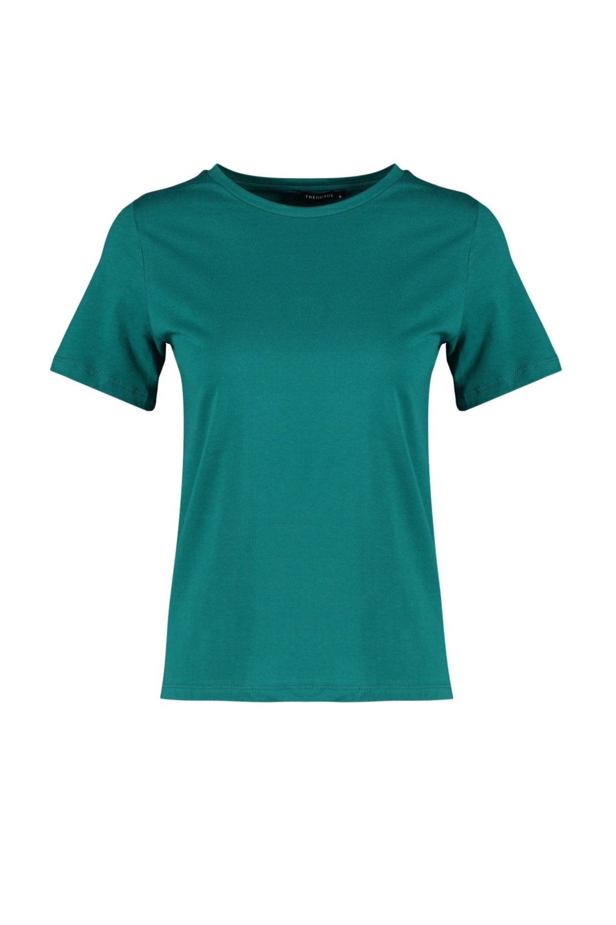 Emerald Green 100% Cotton Basic Turtleneck Knit T-shirt Twoss23ts00000