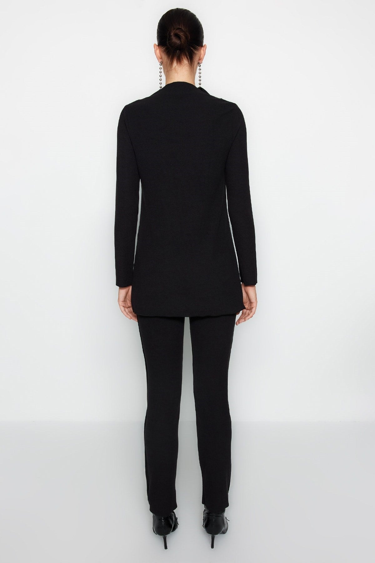 Black Ribbed Detailed Knitted Blouse-pants Bottom-top Suit Tctaw24us00082