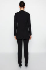 Black Ribbed Detailed Knitted Blouse-pants Bottom-top Suit Tctaw24us00082