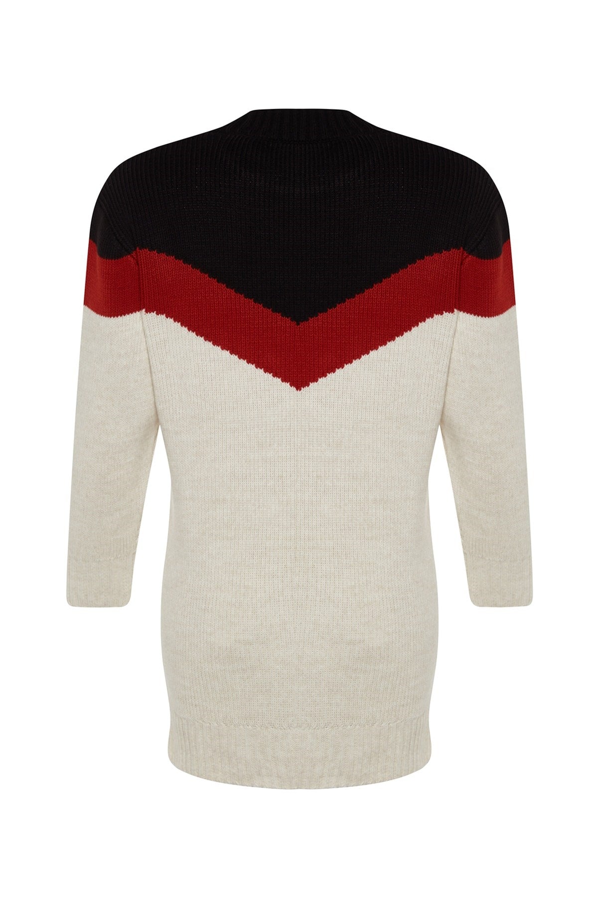 Black Ecru Color Block Striped Knitwear Sweater Tctaw24ak00154