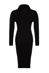 Black Fur Collar Knitwear Dress Tbbaw24ah00010