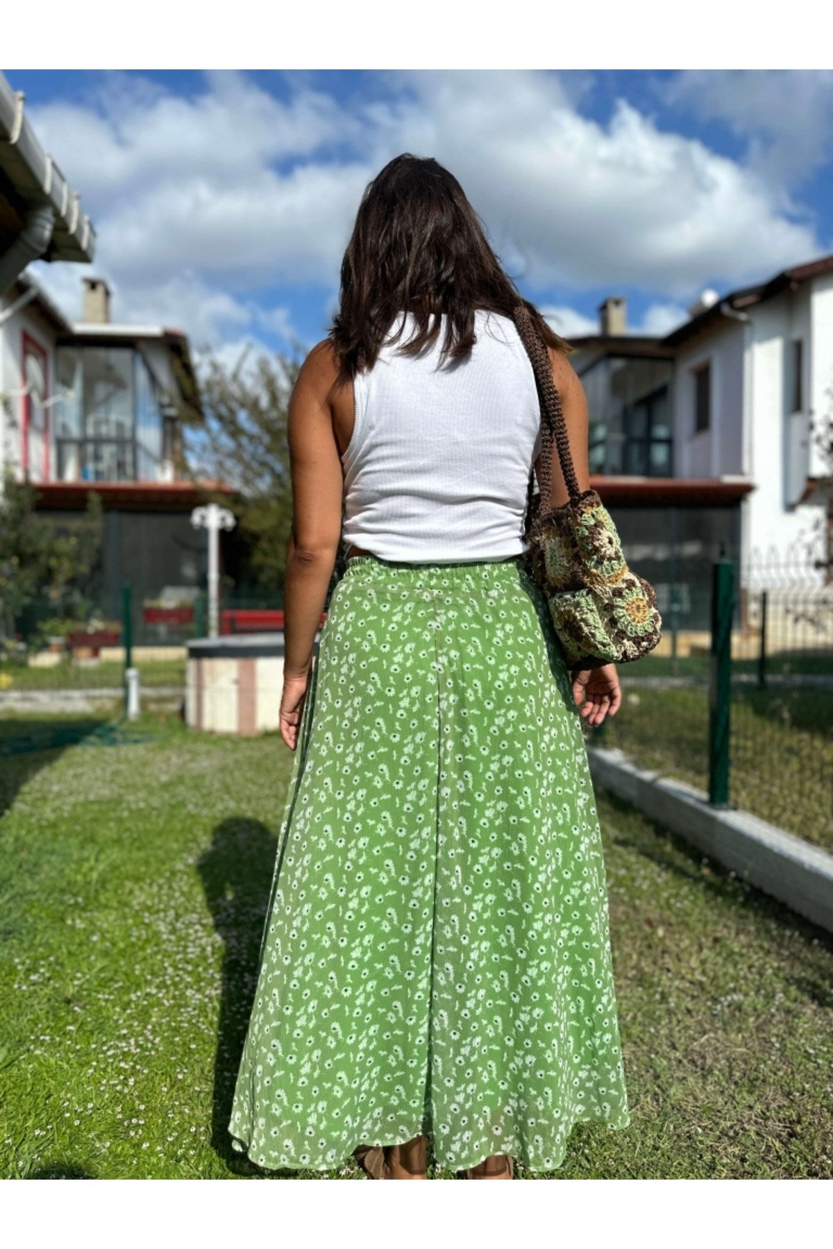 Flared Skirt With Green Waist 1207-green