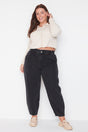 Black High Waist Leg Detailed Pocket Mom Jeans Tbbaw23cj00007