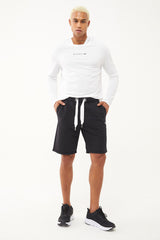 Men's Black Organic Cotton Pocketed Drawstring Short Capri Bermuda Casual And Sports Shorts 0803 Tb2