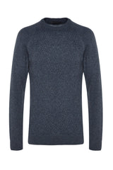 Grey Men's Slim Fit Crew Neck Raglan Sleeve Textured Wool Blended Knitwear Sweater Tmnaw22kz0290