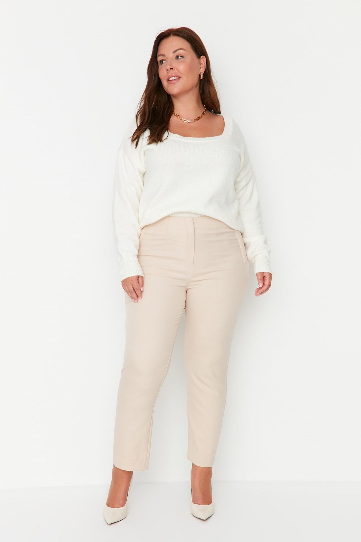 Beige Cigarette Woven Pants Tbbaw23ar00015