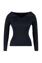 Black Boat Neck Slim Knitwear Blouse Tbbaw23an00126