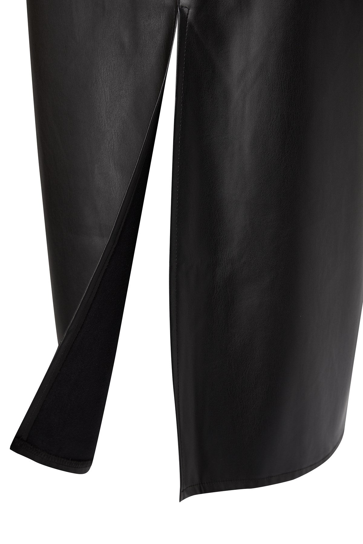 Black Slit Faux Leather High Waist Maxi Knitted Skirt Twoaw24et00198