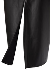 Black Slit Faux Leather High Waist Maxi Knitted Skirt Twoaw24et00198