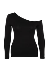 Black Boat Neck Camisole Knitted Blouse Tbbaw24af00002