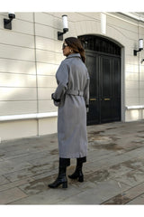 Grey Leather Detailed Premium Coat 23k-43886