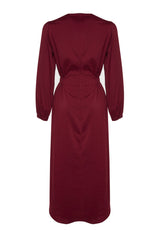 Burgundy Waist Detailed Woven Dress Tctaw24eb00093