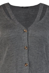 Blue V Neck Band Detailed Buttoned Knitwear Cardigan Tbbaw23av00086