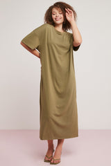 Morganne Women Plus Size 100% Cotton Draped Bat Sleeve Slit Comfort Fit Dress Morganne01072023