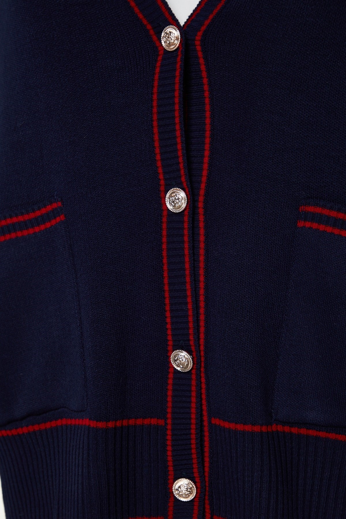 Navy-red Line Detailed Knitwear Cardigan Tbbaw24av00012