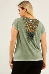 Spade Print Back Lace Oil Wash T-shirt-misty Fog Pra-1668864-905768