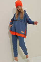 Women's Indigo Floor Hooded Sweatshirt And Tracksuit Two-piece Suit Alc-x7144