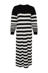 Black And White Striped Long Knitwear Dress Tctaw24eb00020