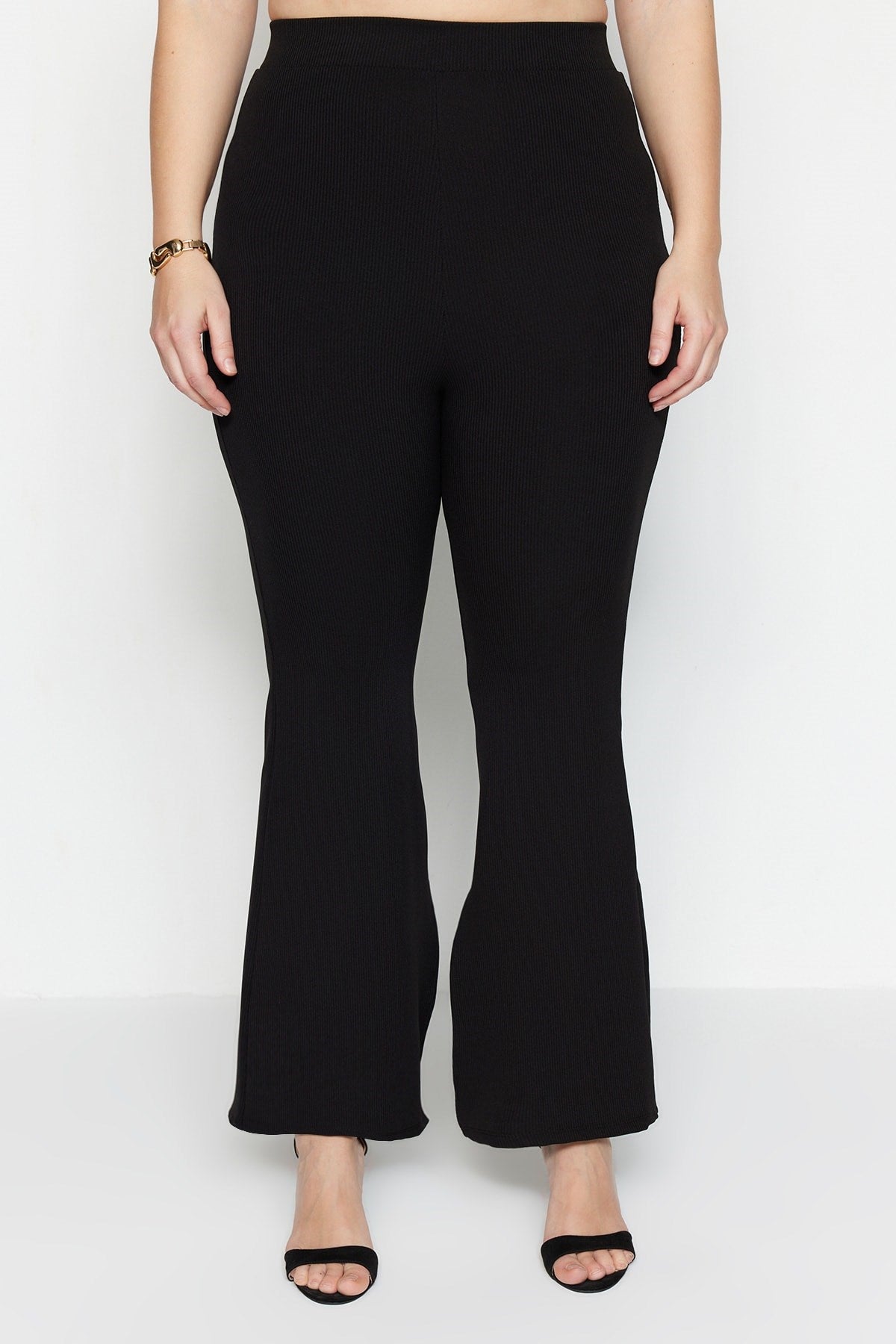 Black High Waist Spanish Leg Slit Detailed Knitted Pants Tbbaw23ar00030