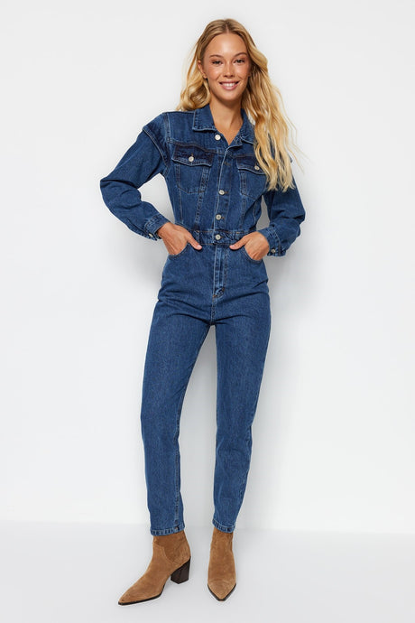 Limited Edition Indigo Stitching Detailed Denim Jumpsuit Twoaw22tu0040