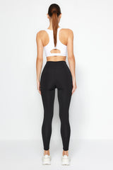 Black Jumper Waist Rubber Detailed Extra High Waist Full Length Sports Leggings Thmaw24ty00038