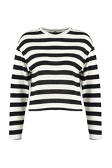 Black Striped Knitwear Look Crew Neck Crop Blouse Twoaw24bz00380