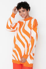 Ecru Orange Animal Line Pattern Half Turtleneck Knitwear Sweater Tctaw23kz00023