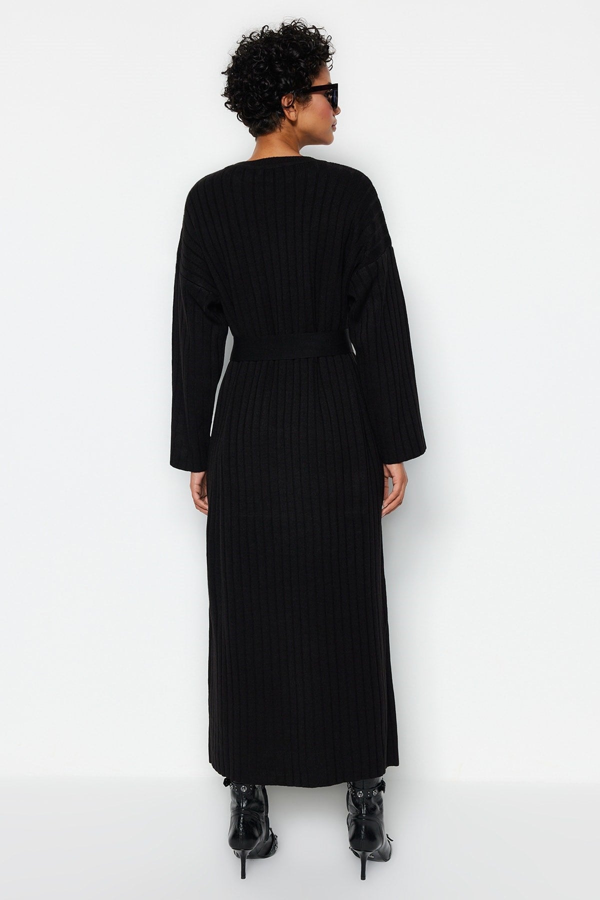 Black Belted Ribana Knitwear Dress Tctaw24eb00008