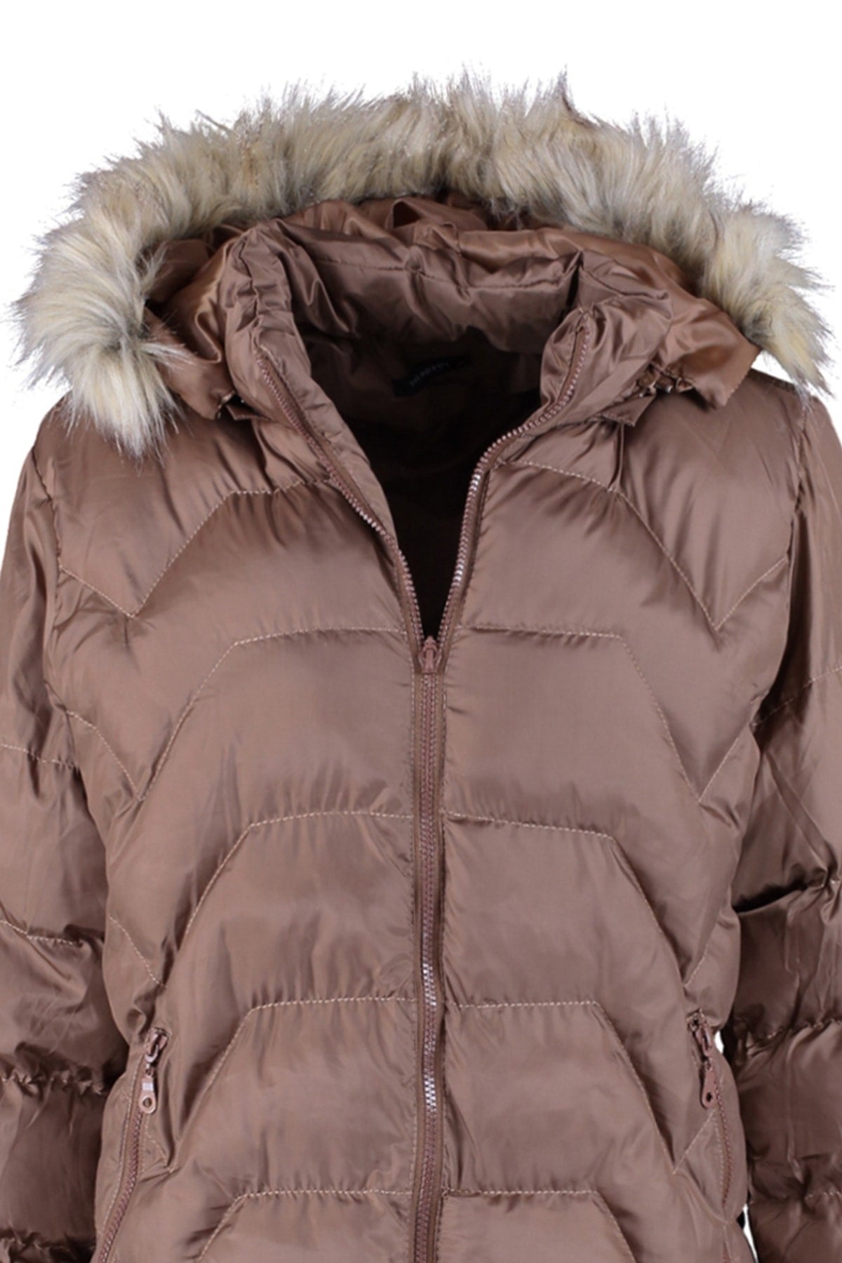 Brown Hooded Fur Detailed Coat Tbbaw23aw00007