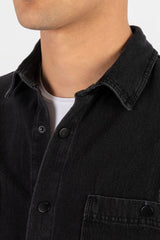 Relax Fit Casual Pattern Long Sleeve Vintage Black Denim Men's Shirt Rf220021-800