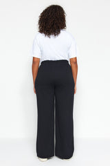 Black High Waist Wide Leg 2 Yarn Regenerated Plus Size Sweatpants Tbbaw24aj00012