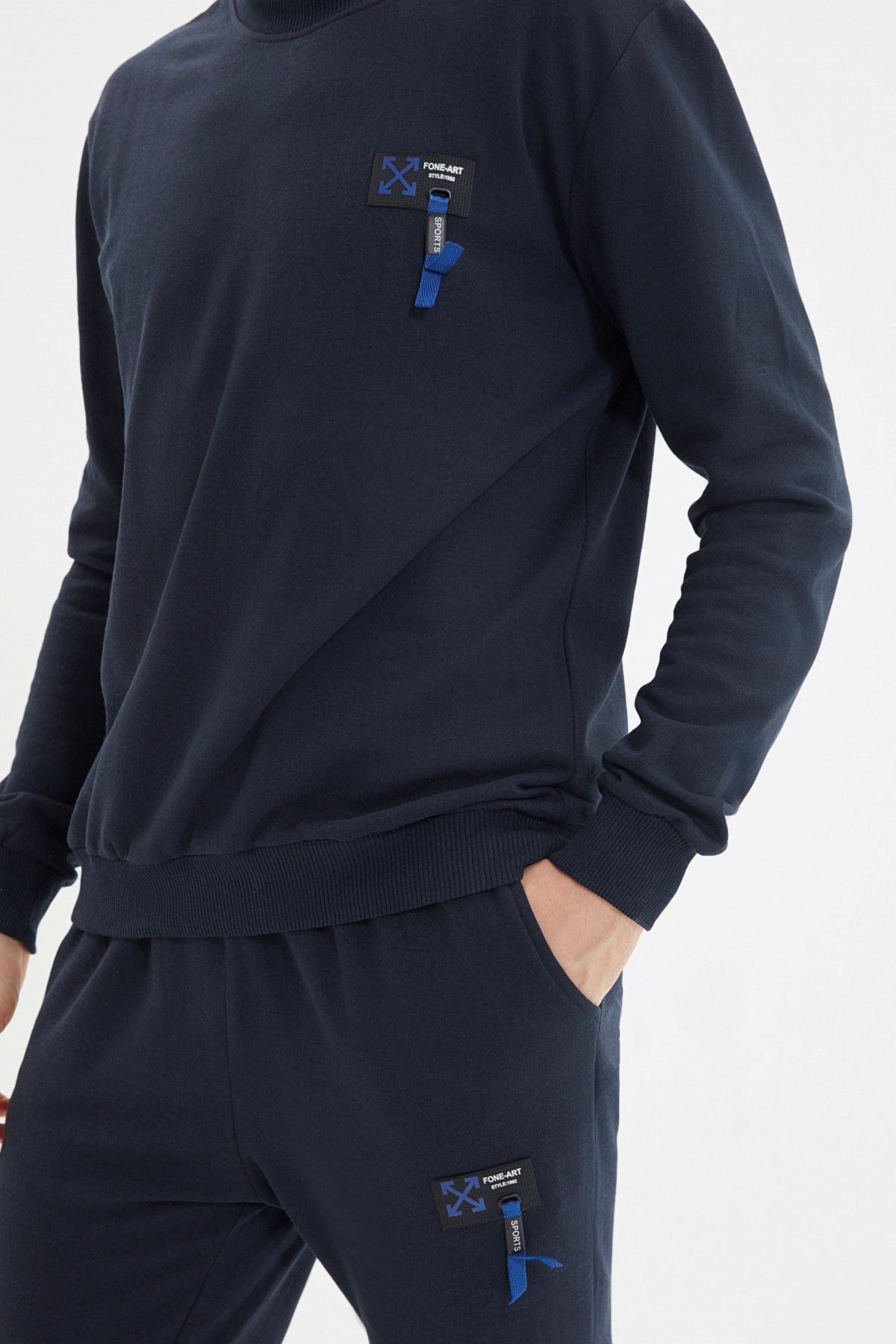 Navy Blue Men's Regular/regular Fit Labeled Inner Soft Feather Cotton Tracksuit Tmnaw21em0060